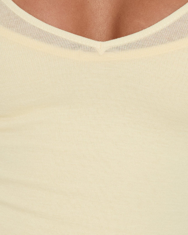 Kaiyah Sheer V Neck Long Sleeve Top Yellow