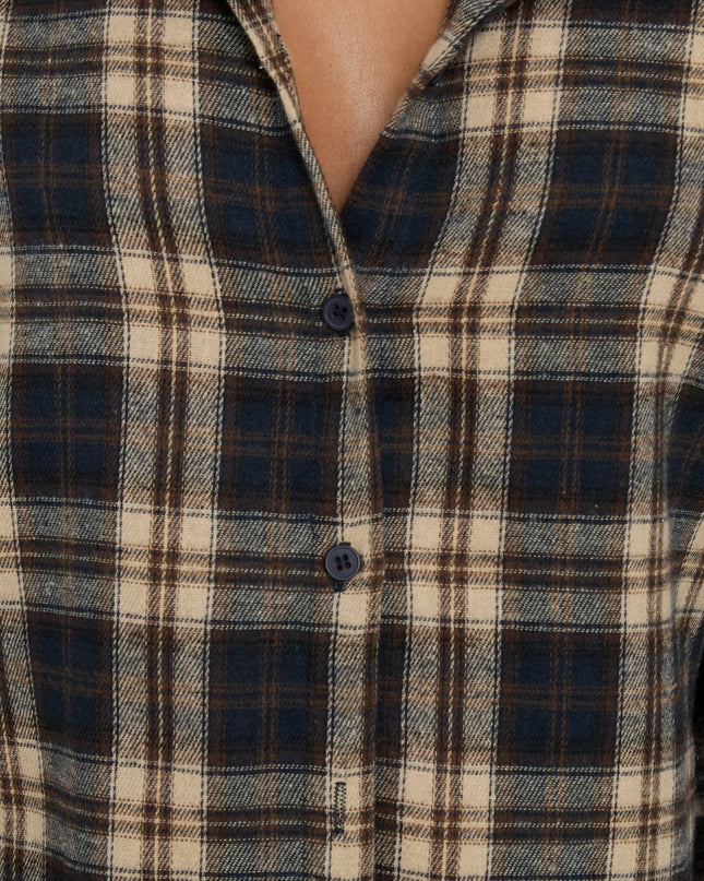Caydence Long Sleeve Button Down Flannel Top Check Multi