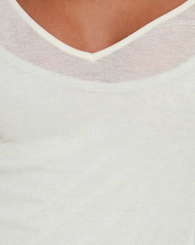 Kaiyah Sheer V Neck Long Sleeve Top White