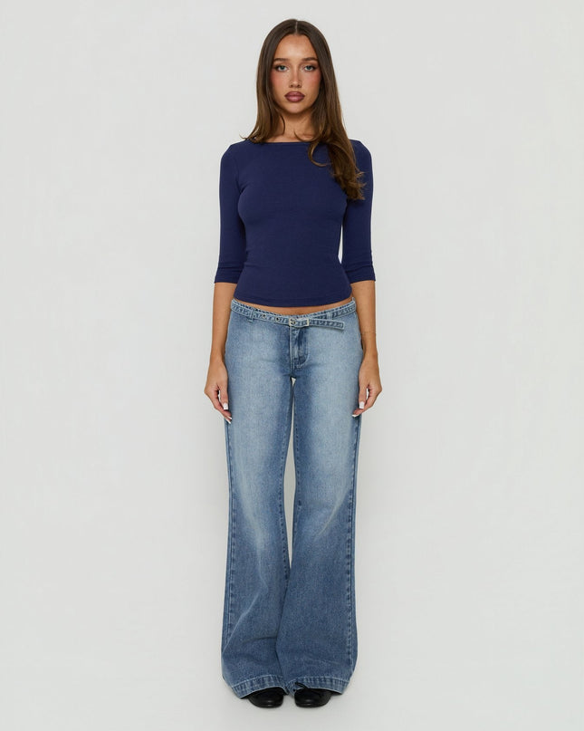 Elaia 3/4 Sleeve Top Navy