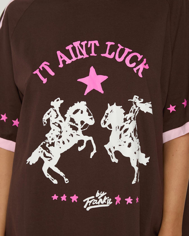 It Ain't Luck Oversized Graphic Tee Brown / Multi