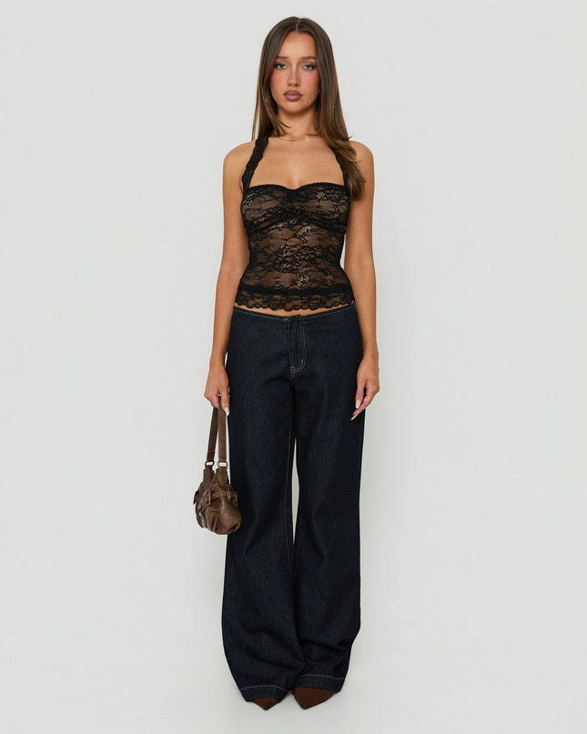 Fantasize Lace Halter Top Black