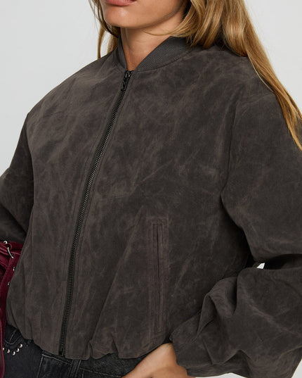 Mastery Faux Suede Bomber Jacket Charcoal