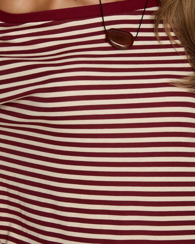Ralyssa Off Shoulder Long Sleeve Top Red Stripe