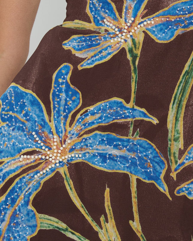 Isakaia Beaded Mini Dress Brown Floral