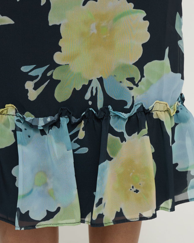 Tarla Midi Skirt Crystal Black Flower
