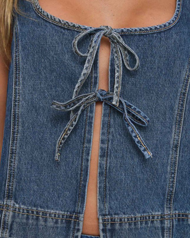 Stefenie Denim Tie Top Mid Wash