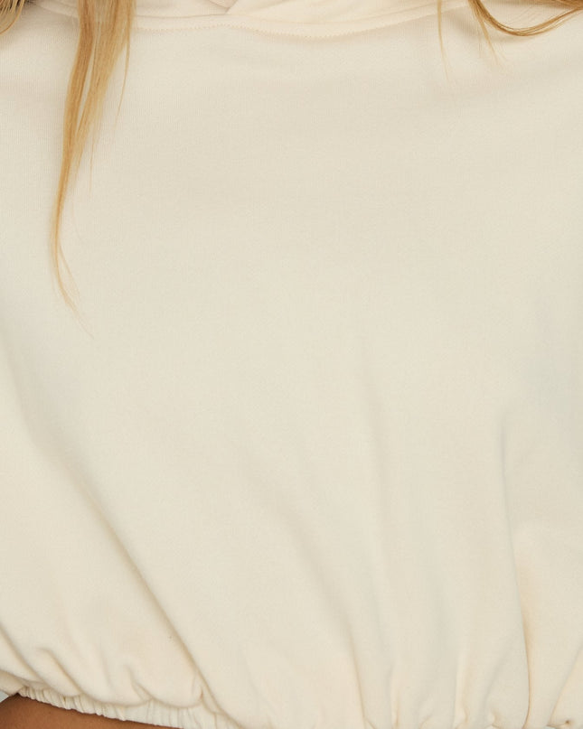 Mayse Bubble Hem Cropped Hoodie Cream