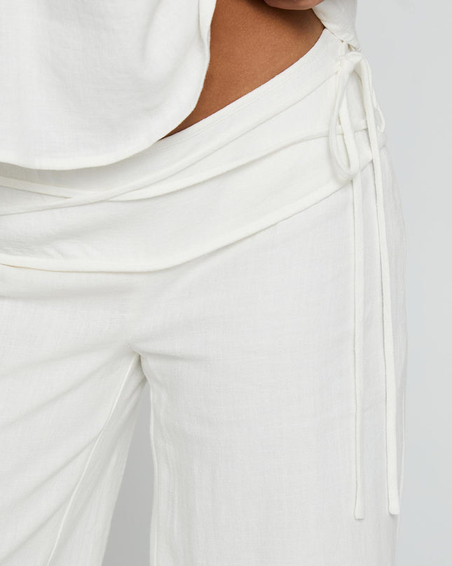Silver Moon Linen Blend Tie Pants White