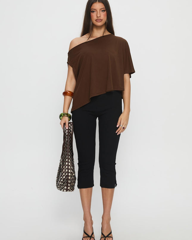 Passerby Asymmetrical Off Shoulder Top Brown