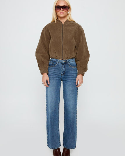 Mastery Faux Suede Bomber Jacket Brown