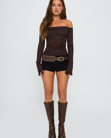 Mochapella Off The Shoulder Top Brown