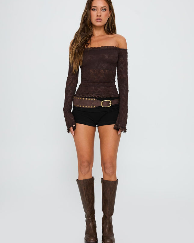 Mochapella Off The Shoulder Top Brown