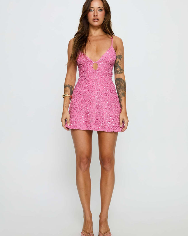 Feel The Vibrations Sequin Mini Dress Hot Pink