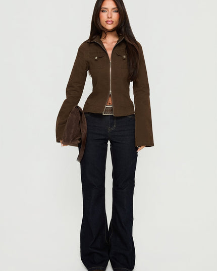 Kelehan Long Sleeve Zip Front Jacket Stonewashed Brown
