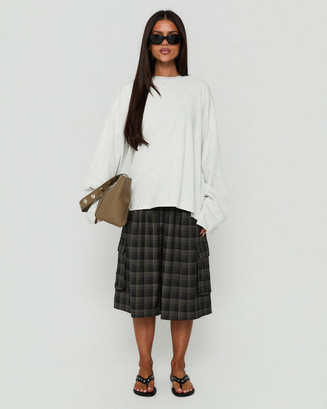 Settle Down Long Sleeve Top Grey Marle