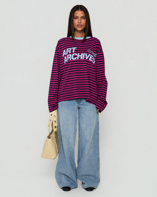 Art Archives Long Sleeve Graphic Top Multi Stripe