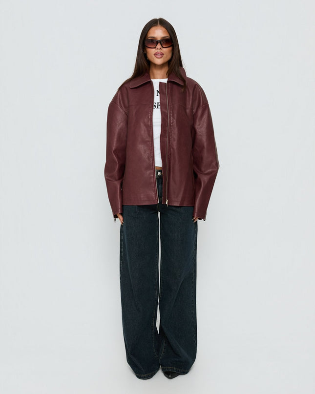 Napoleon Faux Leather Jacket Burgundy