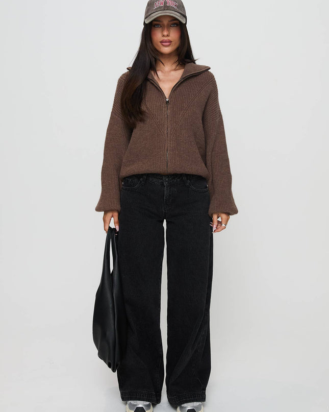 Hertford Zip Through Knit Sweater Brown