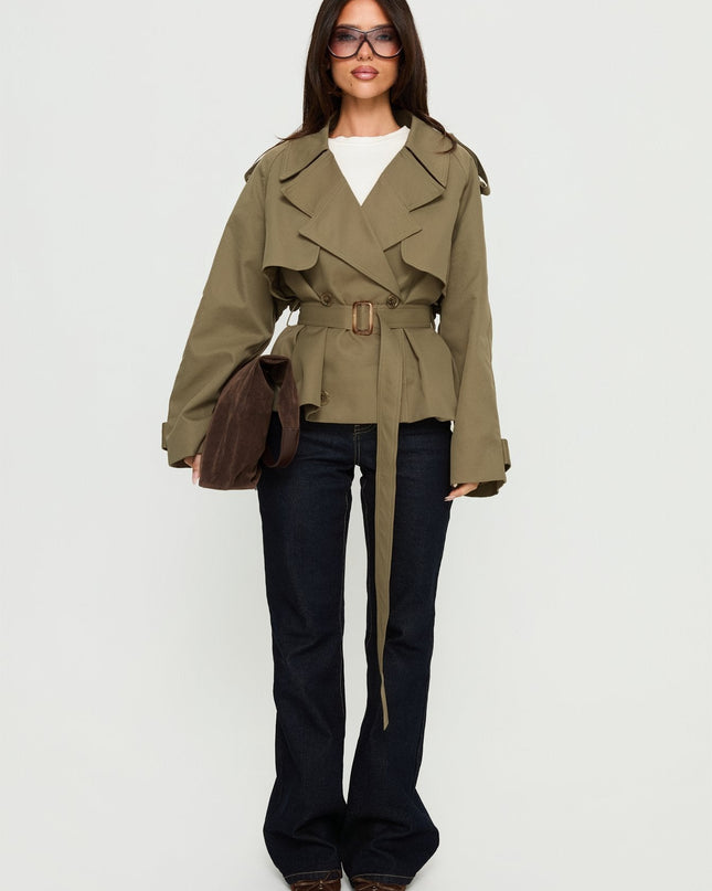 Eldora Cropped Trench Coat Green