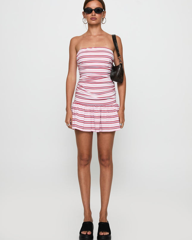 Juicie Strapless Mini Dress Pink / White Stripe