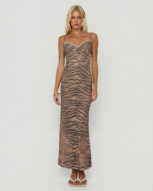 Mariellah Lace Trim Maxi Dress Washed Tiger
