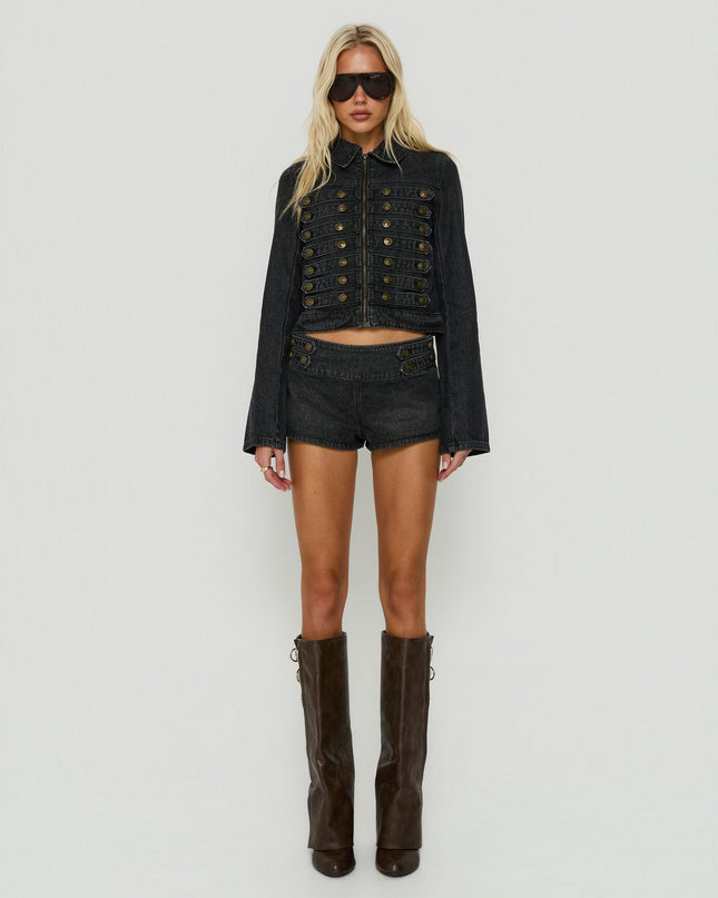 Kingstonn Military Denim Jacket Washed Black