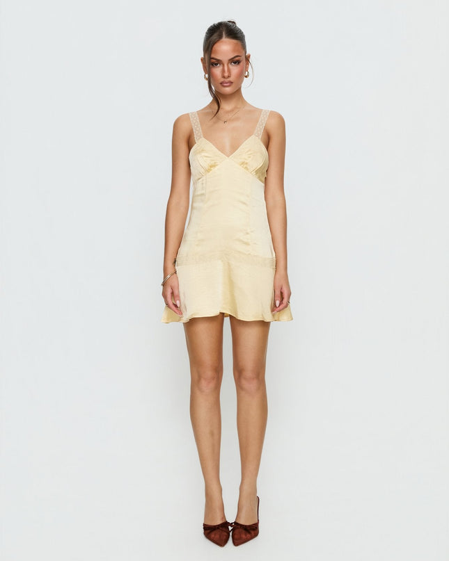Sybelle Lace Drop Waist Mini Dress Yellow