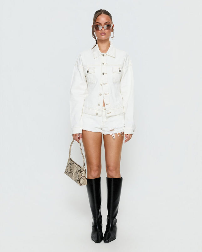 Caresse Cinched Denim Jacket White
