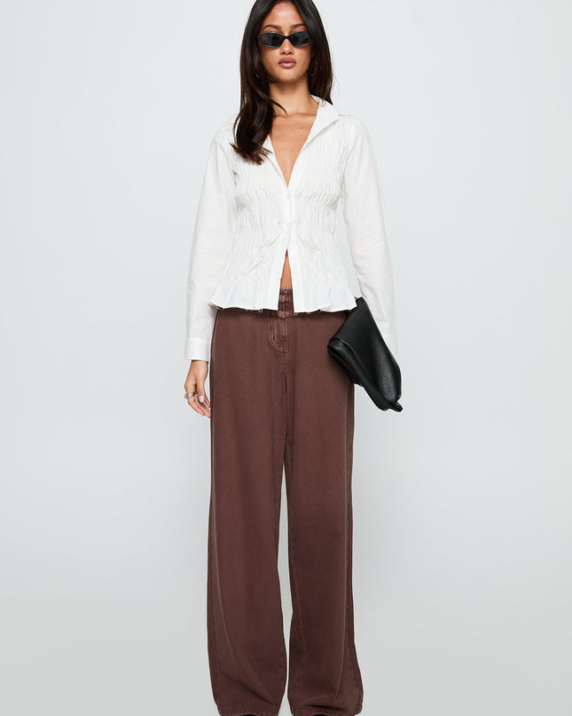 Cultivate Shirred Long Sleeve Top White