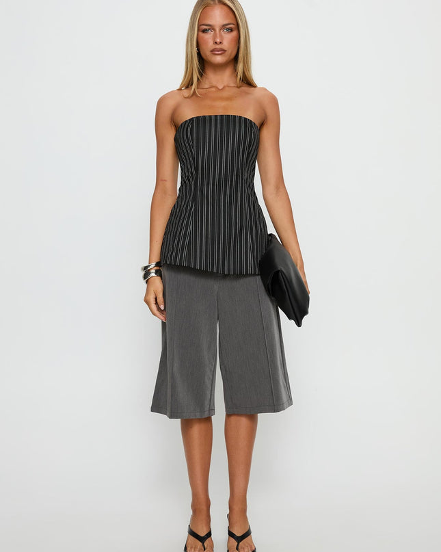 Maralyn Strapless Top Black Pinstripe
