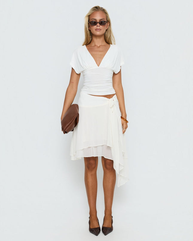 Mattey Cinched V Neck Top White