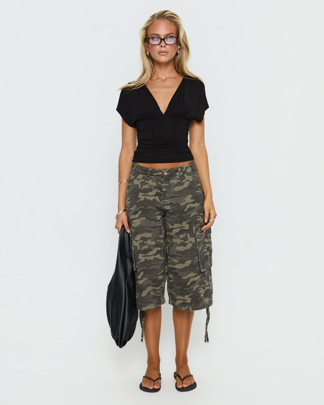 Mattey Cinched V Neck Top Black