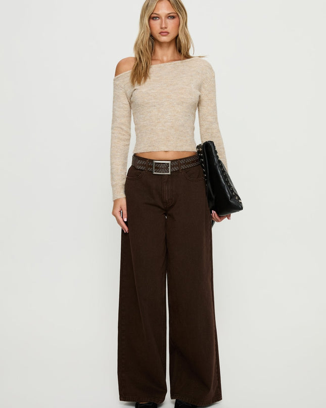 Naylor Mid Rise Wide Leg Jeans Brown