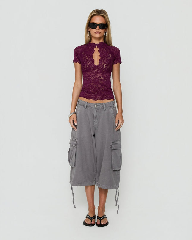 Quinbie Lace Short Sleeve Top Plum