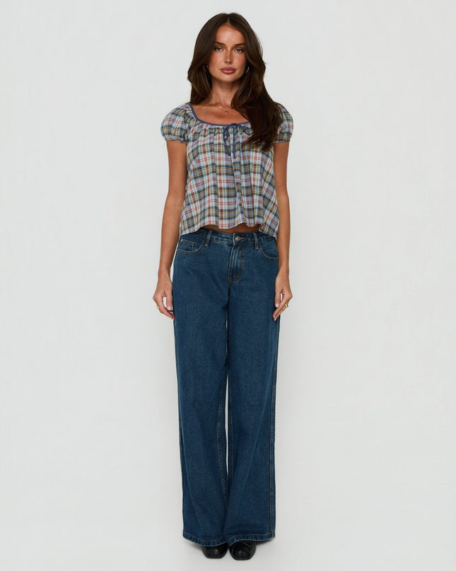 Luisetta Babydoll Top Blue Plaid