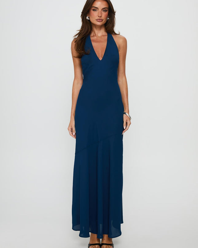Luannie Halter Scarf Tie Maxi Dress Navy