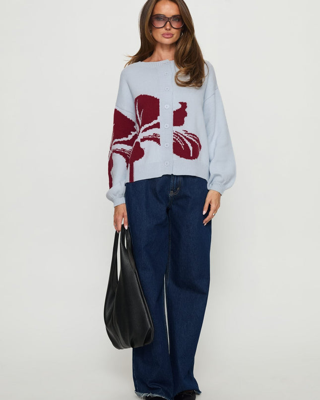 Jalenn Floral Knit Cardigan Blue / Red