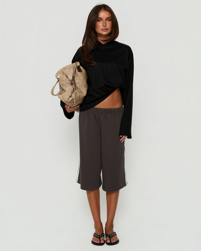 Settle Down Long Sleeve V Neck Top Black