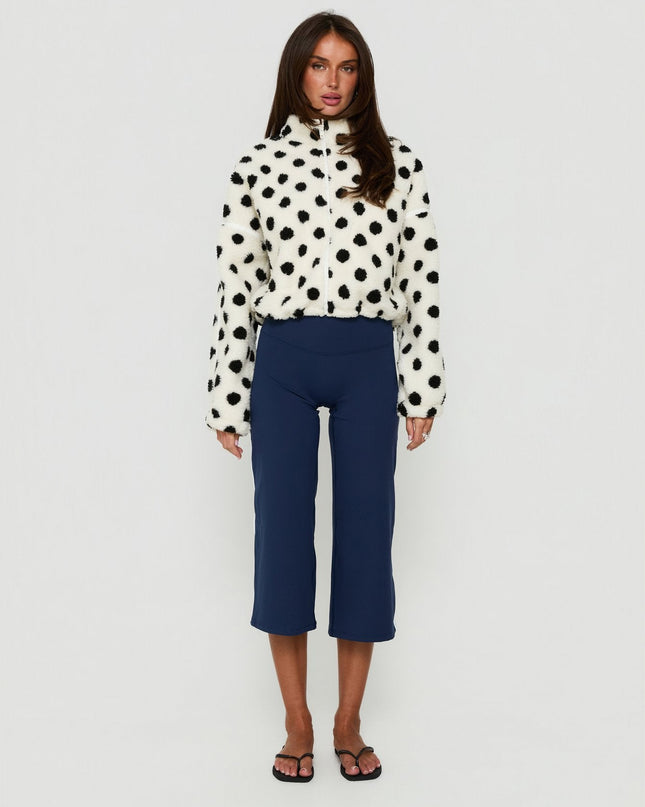 Sammee Polar Fleece Contrast Zip Through Jacket White Polka