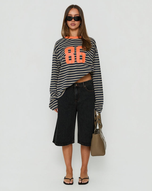 All Rounder Long Sleeve Varsity Graphic Top Multi Stripe