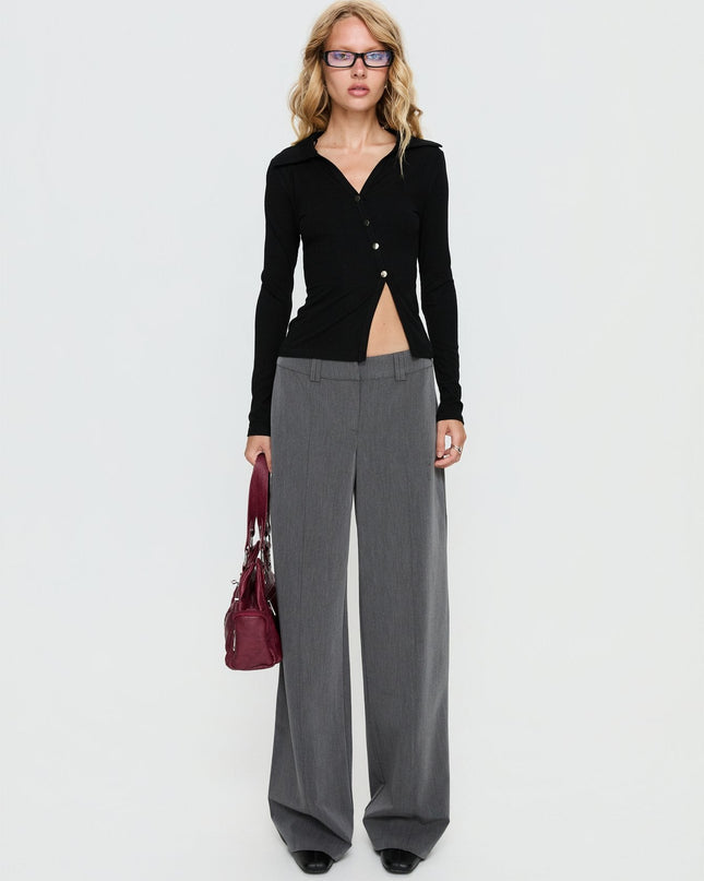 Meeghan Long Sleeve Button Up Top Black