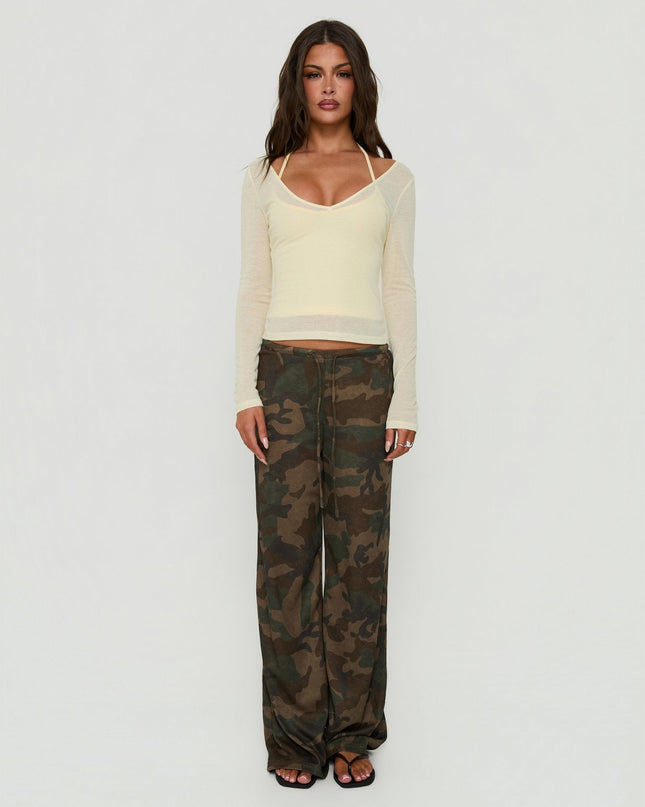 Kaiyah Sheer V Neck Long Sleeve Top Yellow