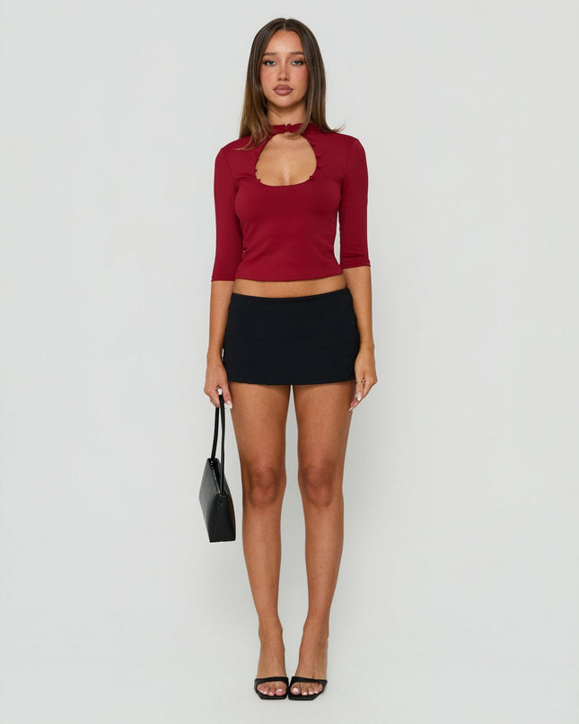 Marcelia 3/4 Sleeve Keyhole Top Red