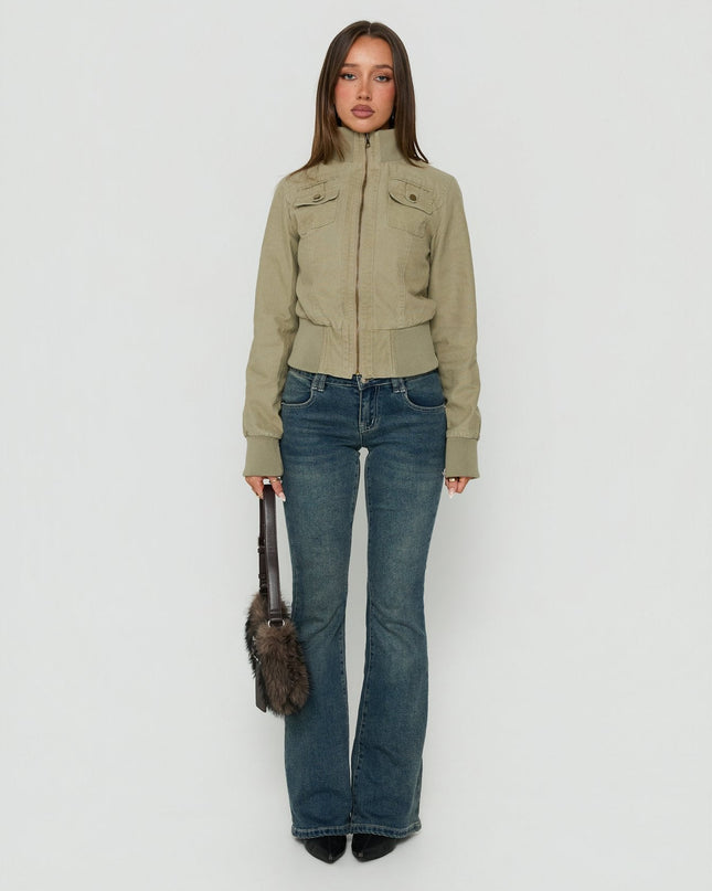 Marykate Funnel Neck Fitted Jacket Khaki