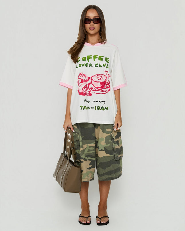 Coffee Lover Oversized Graphic Tee White / Multi
