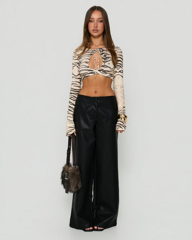 Madalyna Long Sleeve Keyhole Micro Top Animal Multi