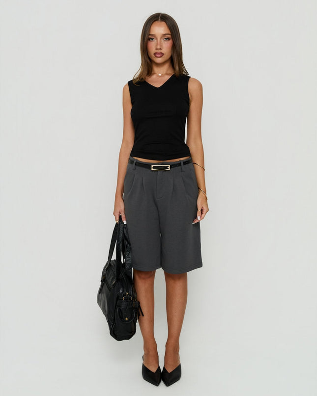 Charlea Fleece Tailored Longline Short Charcoal