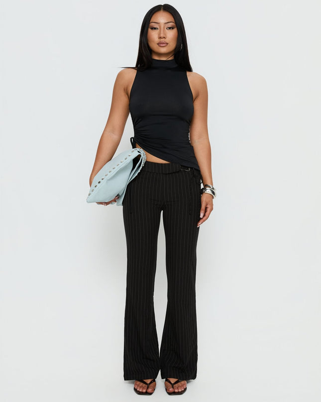 Saveria Tie Detail High Neck Top Black