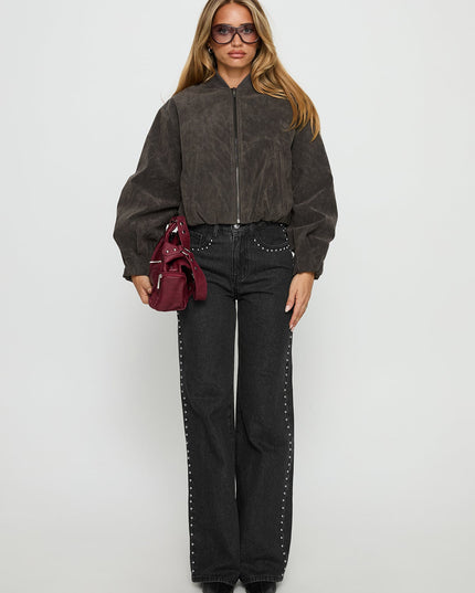 Mastery Faux Suede Bomber Jacket Charcoal